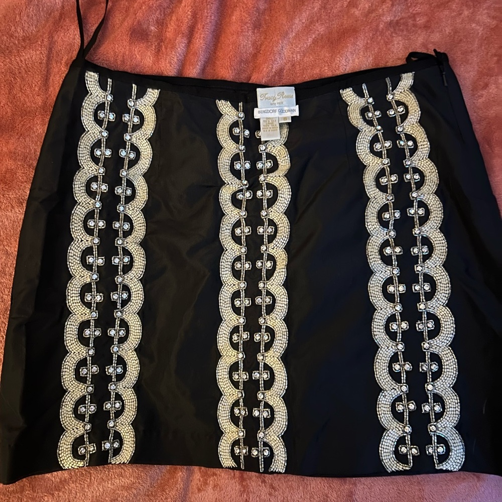 Black Embroidered 100%Silk Bergdorf Goodman Mini Skirt